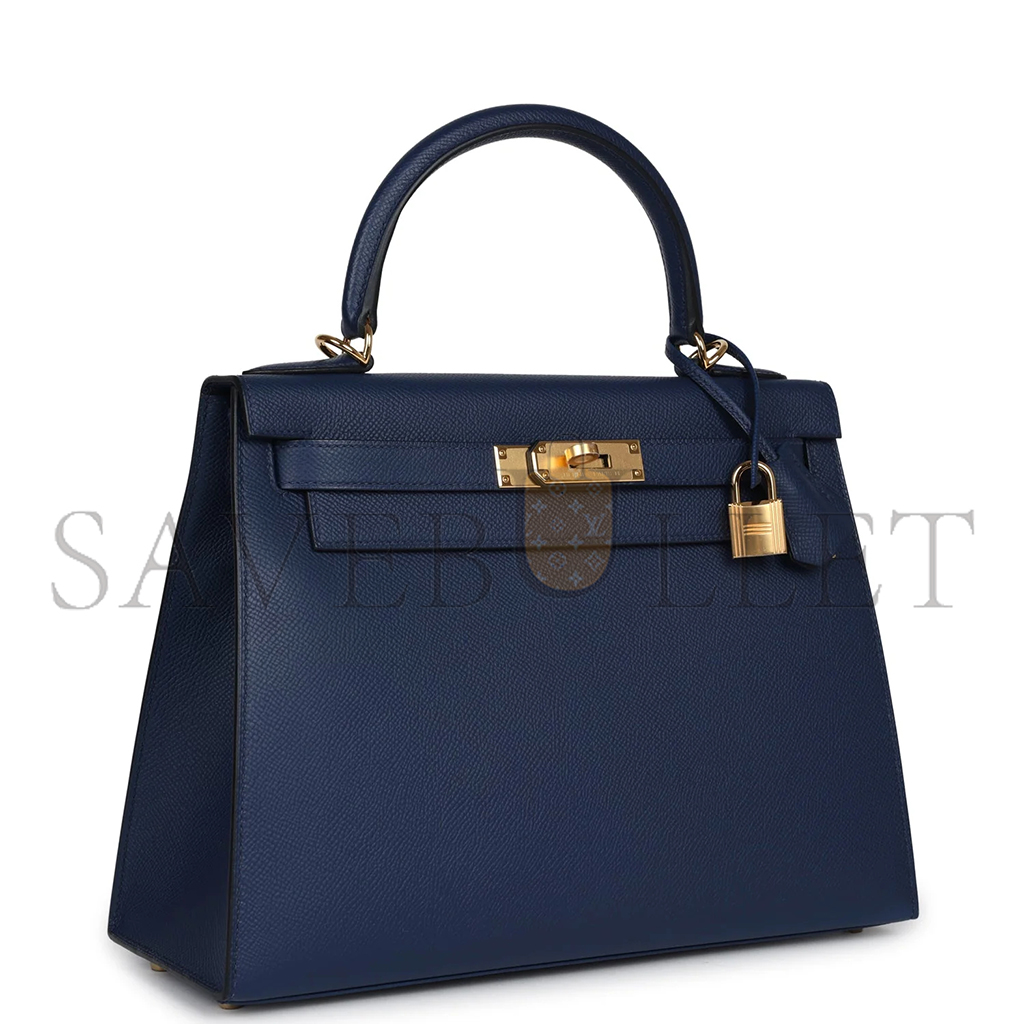 HERMÈS KELLY SELLIER 28 BLEU EPSOM GOLD HARDWARE (28*22*10cm)